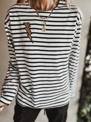 Gold lighting on light BRETON striped top *NEW*