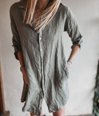 Oversized Sicily LIGHT KHAKI linen shirt beach dress with pockets *new* *relaxed fit*