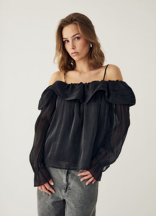 Black Miyu ruffle sheer top *NEW*