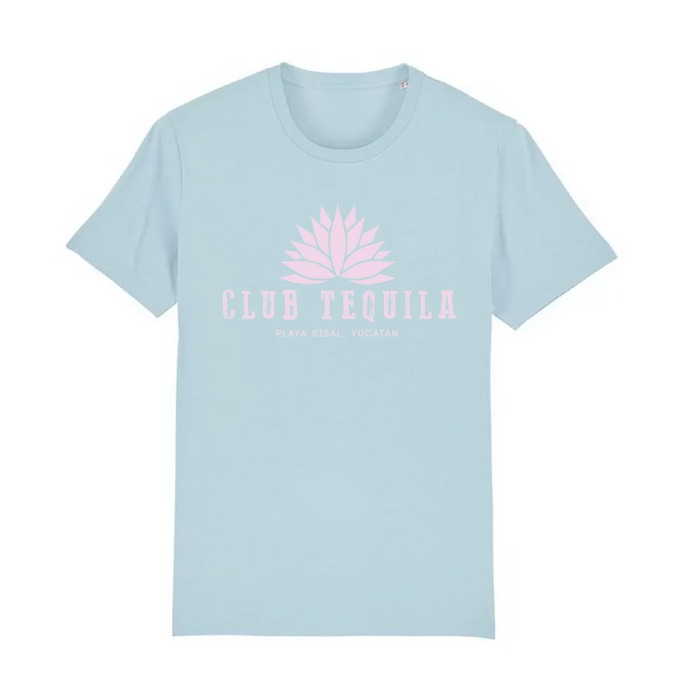 Blue tee with pink tequila
