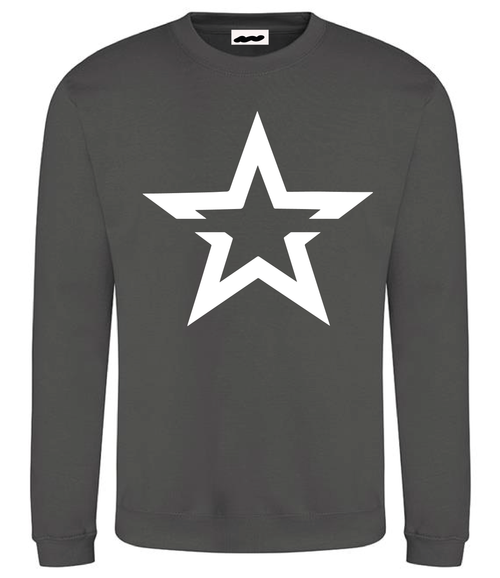White star on charcoal sweatshirt