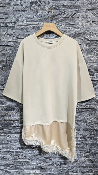 BEIGE Lara Lace asymmetric tee *NEW*