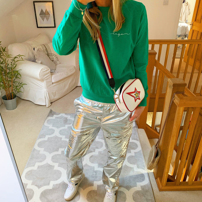 bright green sweatshirt