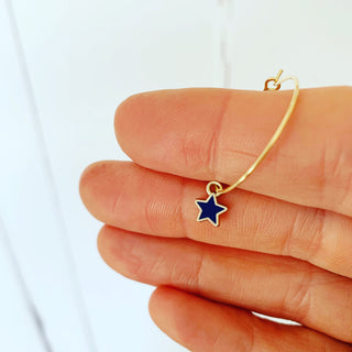 Tiny navy / gold star hoop earrings