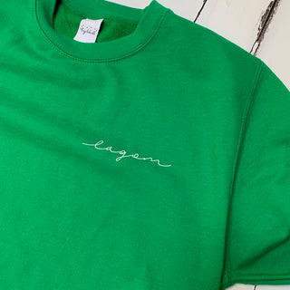 LAGOM on bright green sweatshirt