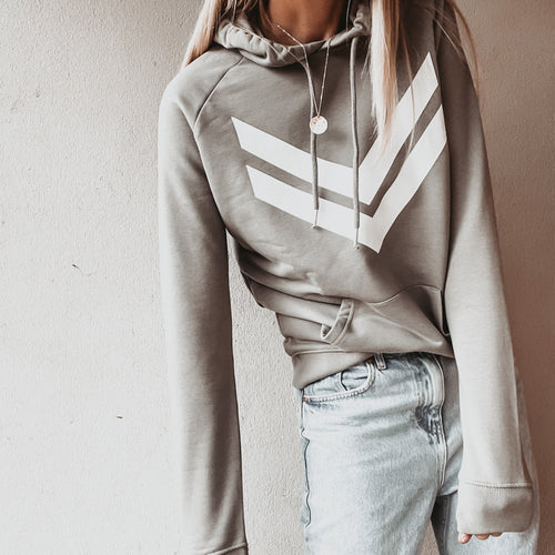 Light khaki hoody with white double chevron