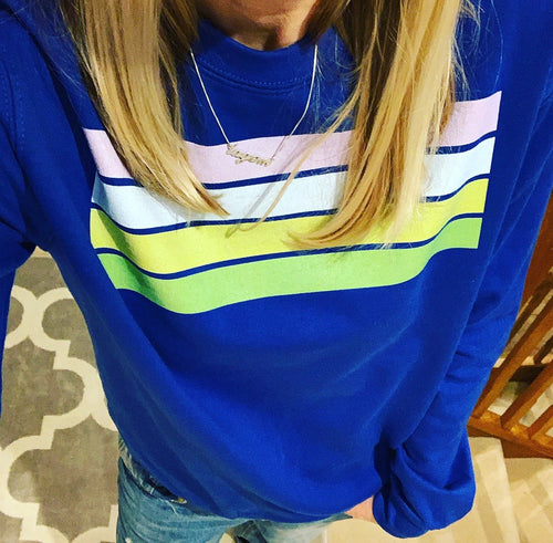 Royal blue sweatshirt with stripes (medium size 12-14)