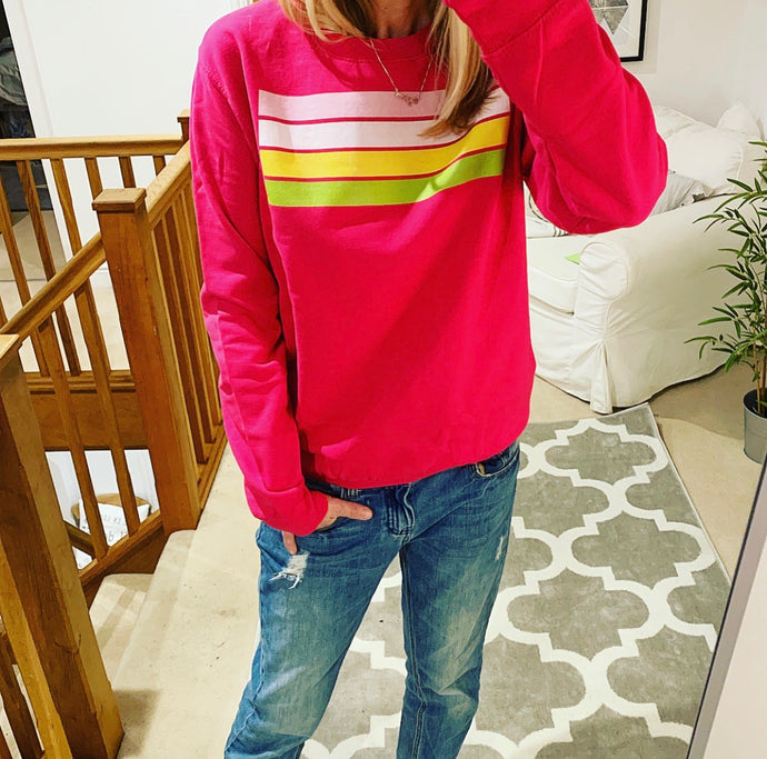 Hot pink sweatshirt with stripes (medium size 12-14)