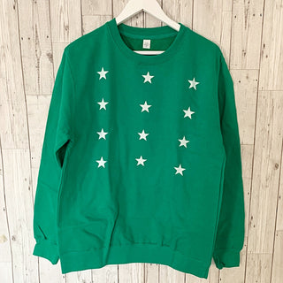 Green sweatshirt with white stars