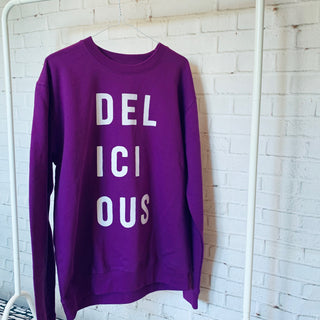 Purple DELICIOUS sweatshirt (M, size 12-14)