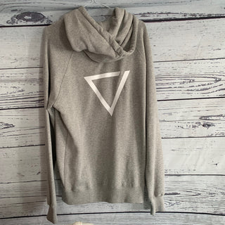 White triangle on back grey hoody (size 12-14)