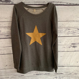 Gold star on dark grey sweatshirt (medium size 12)