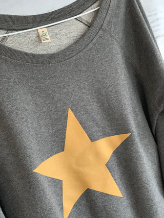 Gold star on dark grey sweatshirt (medium size 12)