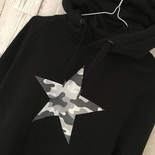Grey camo star black hoody (small, UK 10-12)