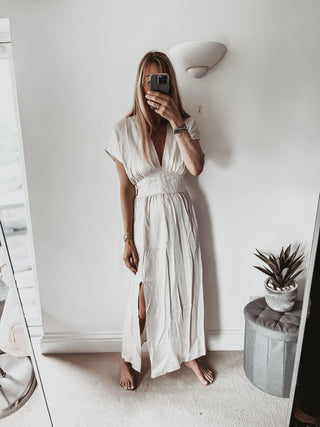 Venice empire satin VINTAGE WHITE dress