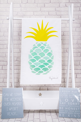 Aqua pineapple tea towel