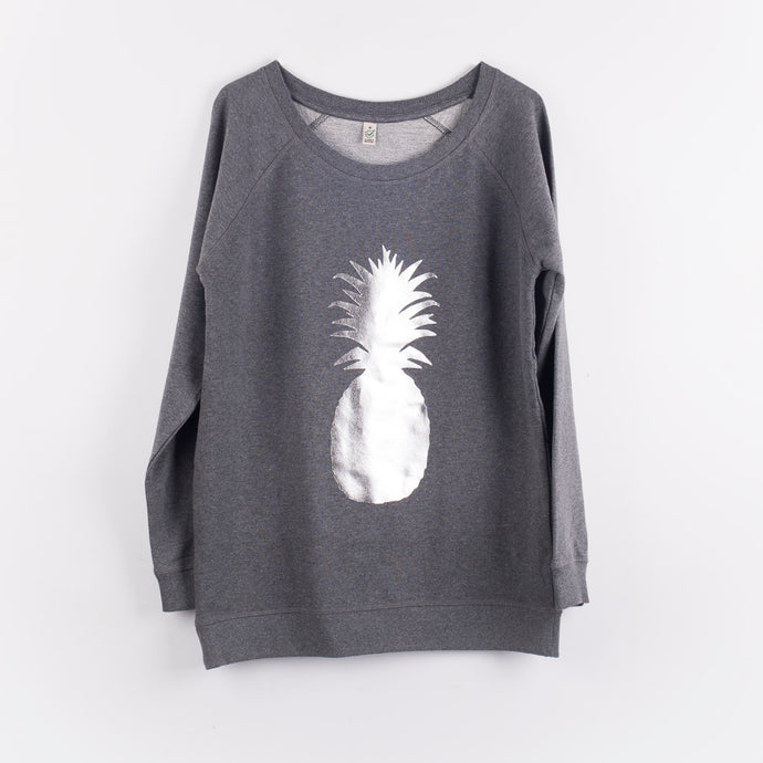 Silver pineapple on a dark grey sweat (M)