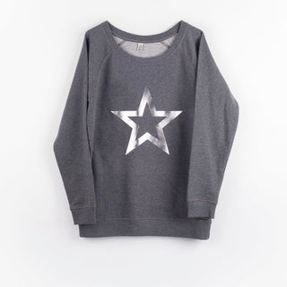 Silver star outline on a dark grey sweat (M)