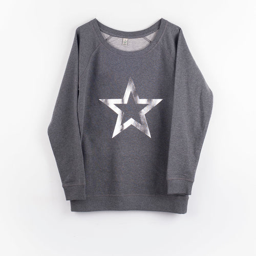 Silver star outline on a dark grey sweat (M)