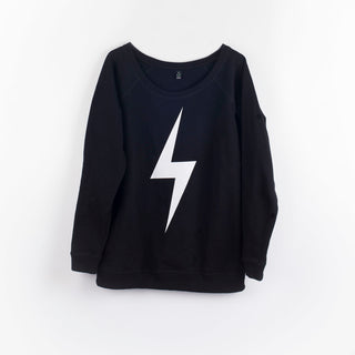 White lightning strike on black sweat (only one left, a large)