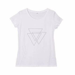 White tee with grey triangles