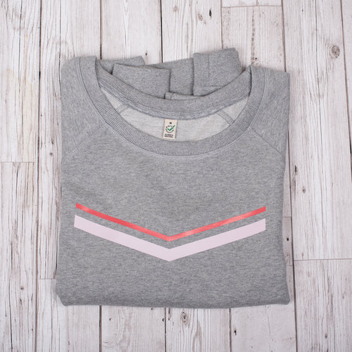 Red pink V stripes on light grey sweat (M)