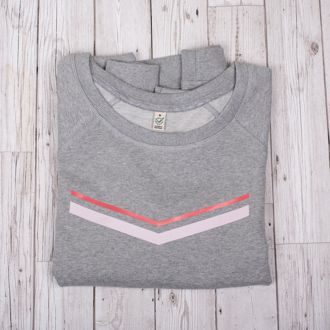 Red pink V stripes on light grey sweat (M)