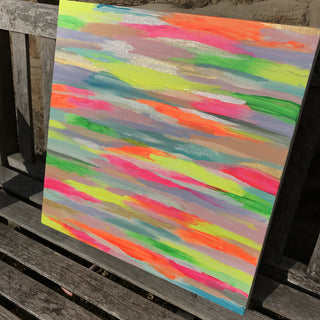 Neon stripey coral acrylic box frame (50 x 50cm)