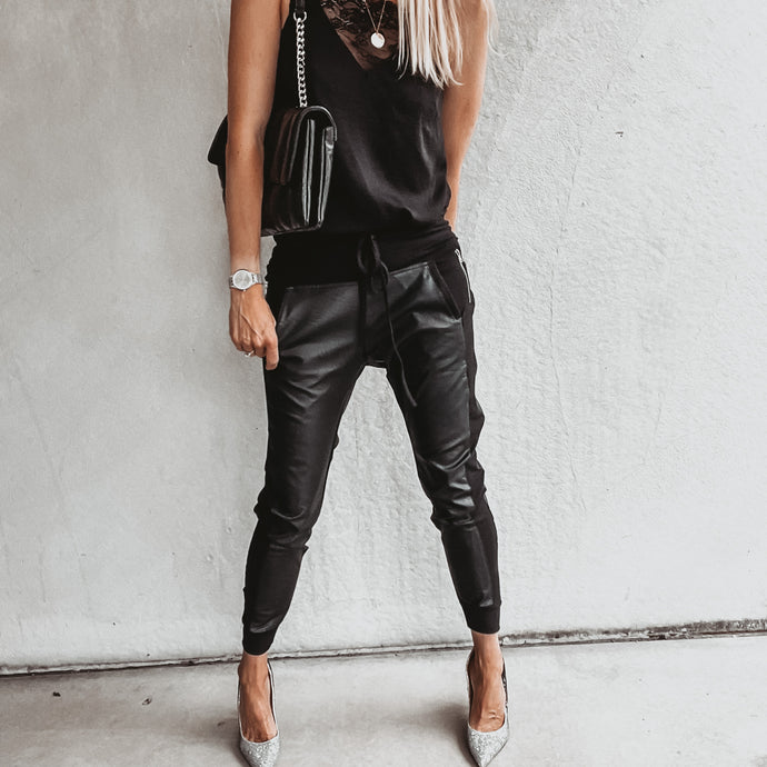 Faux Leather Joggers With Side Pockets (Multiple Colors)