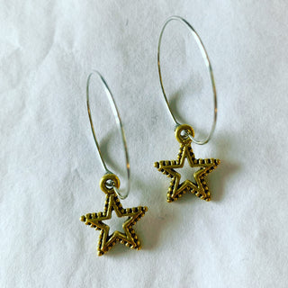 Gold studded star silver hoop earrings