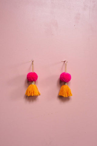 Pink, orange & gold tassel earrings