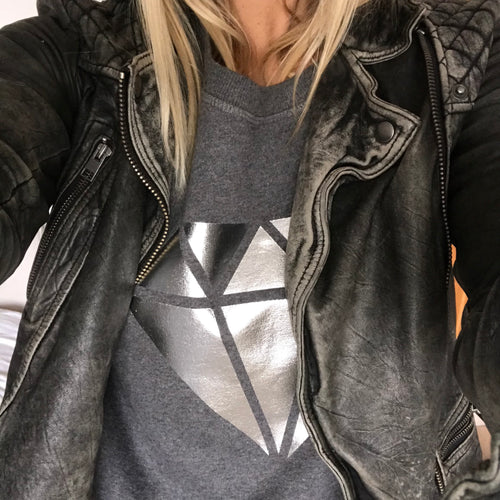 Silver diamond on dark a dark grey sweat (M)