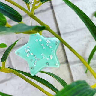 Mint glitter star earrings
