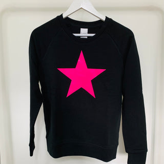 Neon pink star jet black sweatshirt *now half price*