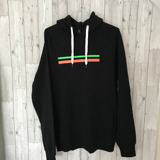 Neon orange & green stripe black hoody (large)