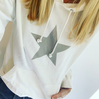 White hoody with grey star (size 12-14)