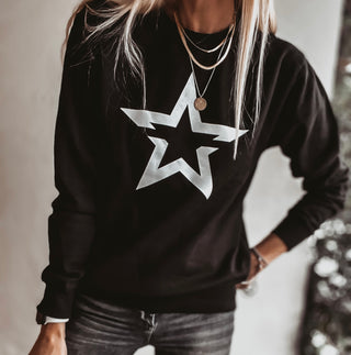 Black sweatshirt with a striking white star *boyfriend fit* *back in stock*