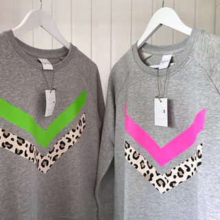 Neon pink & leopard double chevron sweatshirt *relaxed fit*