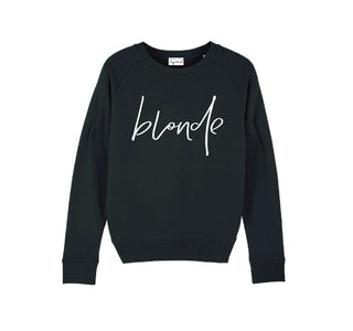 White blonde on black sweatshirt *fitted style*