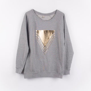 Metallic gold triangles on light grey sweat