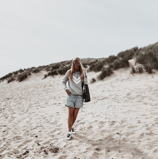 Grey hoody with white double chevron *relaxed fit* *JUST XS LEFT*