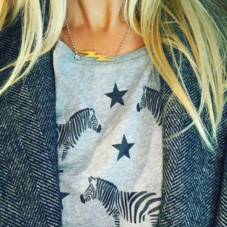 Black zebras & stars on grey tee *PRE-ORDER*