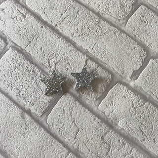 Large silver glitter star hoop earrings