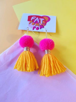 Pink, orange & gold tassel earrings