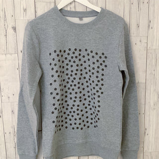 Black dots on grey charcoal sweatshirt