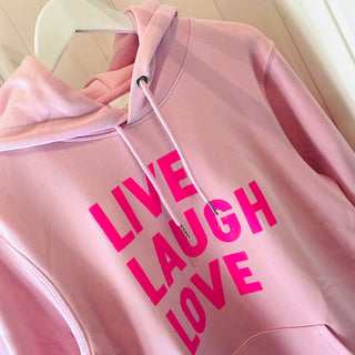 Neon pink LIVE LAUGH LOVE hoody *boyfriend fit*