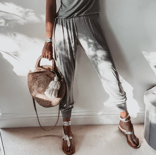 Short sleeved LIGHT GREY jumpsuit