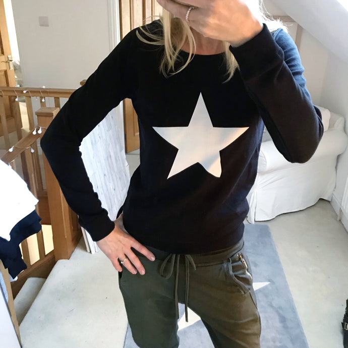 White star on black sweatshirt (small)