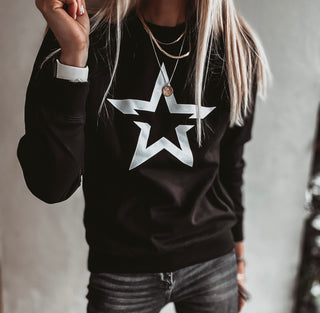 Black sweatshirt with a striking white star *boyfriend fit* *back in stock*