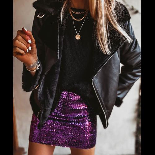 Sassari PURPLE sequin mini skirt / strapless top